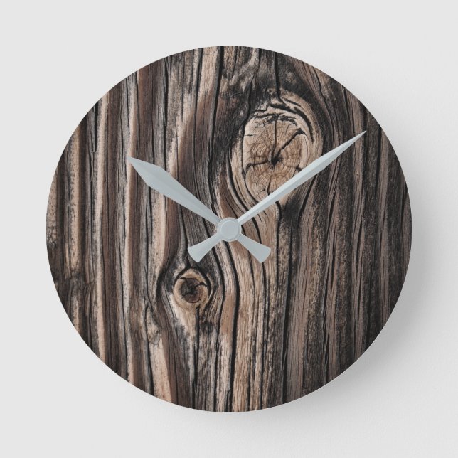 Reloj Redondo Mediano Patrón de grano de madera (Anverso)
