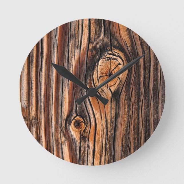 Reloj Redondo Mediano Patrón de grano de madera (Anverso)