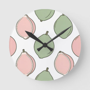 Reloj Redondo Mediano Patrón de Guava Verde Rosa