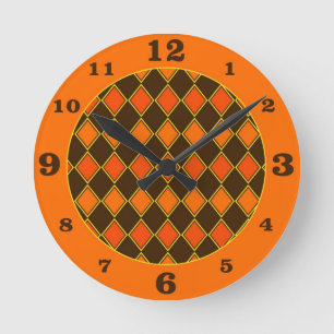 Reloj Redondo Mediano Patrón de Harlequin de otoño con especias de calab
