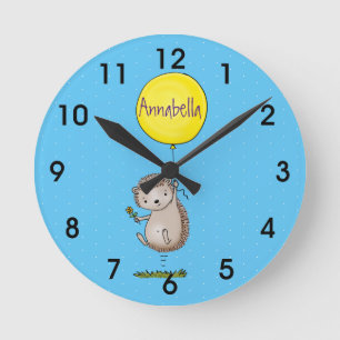 Reloj Redondo Mediano Patrón de hedgehog y personalizado de globos