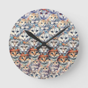 Reloj Redondo Mediano Patrón de hexágono de caras de gato
