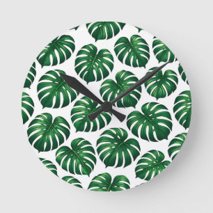 Reloj Redondo Mediano Patrón de hoja tropical de Monstera