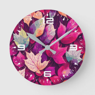 Reloj Redondo Mediano Patrón de Hojas de Otoño Coloridas-68218