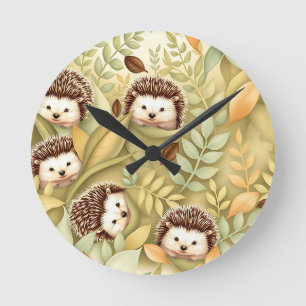 Reloj Redondo Mediano Patrón de hojas de otoño de erizo lindo