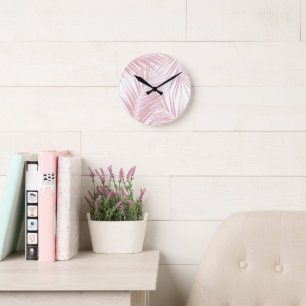 Reloj Redondo Mediano Patrón de hojas de palmera Sueño 5 #tropical#art