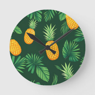 Reloj Redondo Mediano Patrón de Hojas de Piña Tropical