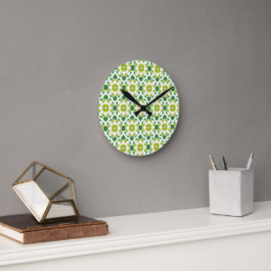 Reloj Redondo Mediano Patrón de hojas, patrón de hojas, hojas verdes