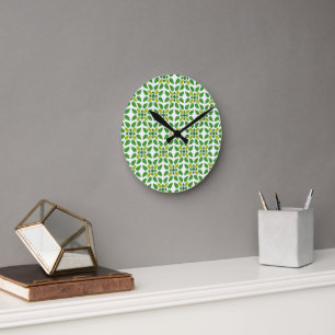 Reloj Redondo Mediano Patrón De Hojas, Patrón De Hojas, Hojas Verdes