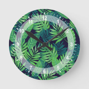 Reloj Redondo Mediano Patrón de hojas tropicales