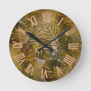 Reloj Redondo Mediano Patrón de hojas tropicales de tierra