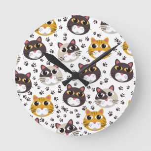 Reloj Redondo Mediano Patrón de huellas de gatos y de garras tirando alm