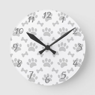 Reloj Redondo Mediano Patrón De Huesos Y Pasta Gris