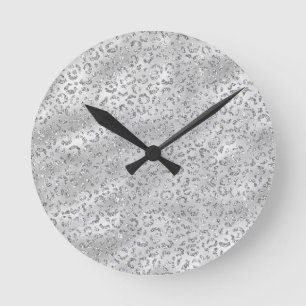 Reloj Redondo Mediano Patrón de impresión de piel de leopardo plateado