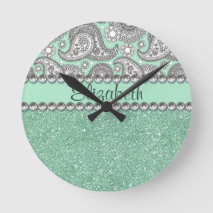 Reloj Redondo Mediano Patrón de impresión Diamante de imitación Aqua Pur