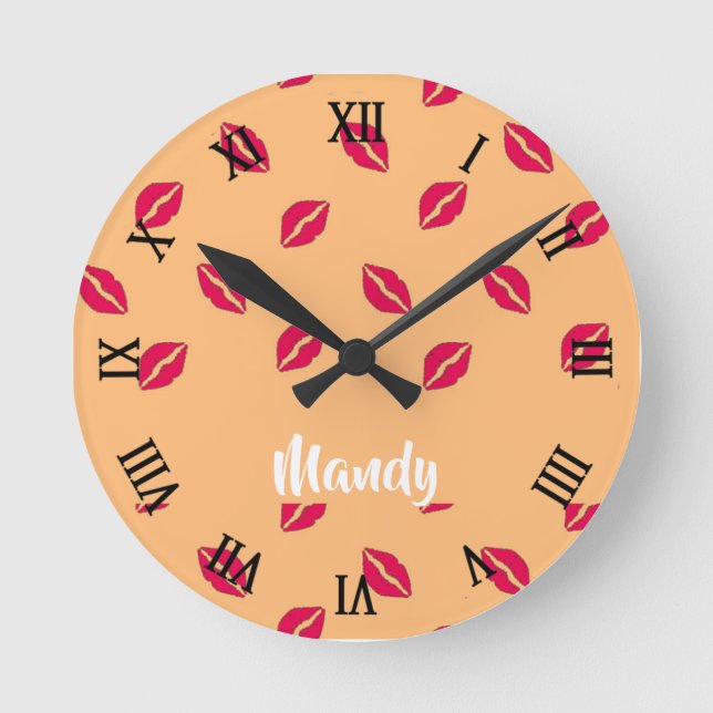 Reloj Redondo Mediano Patrón de labios rosados (Anverso)
