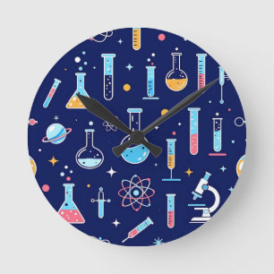 Reloj Redondo Mediano Patrón de laboratorio de ciencia colorido Química