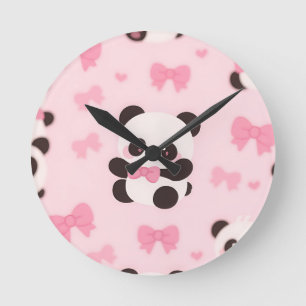 Reloj Redondo Mediano Patrón de lazo rosa de panda Kawaii