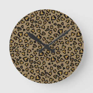 Reloj Redondo Mediano Patrón de leopardo con corazón en colores naturale