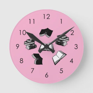 Reloj Redondo Mediano Patrón de libros bibliofilia bibliofilia rosa