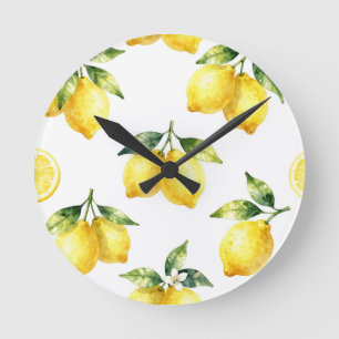 Reloj Redondo Mediano Patrón de limón acuarela