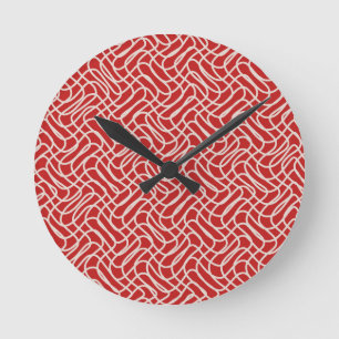 Reloj Redondo Mediano Patrón de líneas abstractas de color rojo y crema