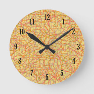 Reloj Redondo Mediano Patrón de líneas de garabato amarillas