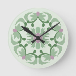 Reloj Redondo Mediano patrón de loto verde vintage