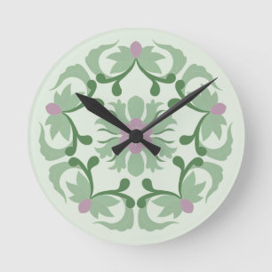 Reloj Redondo Mediano patrón de loto verde vintage