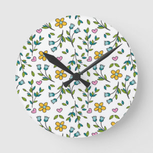 Reloj Redondo Mediano Patrón de luz de flores y corazones lindos