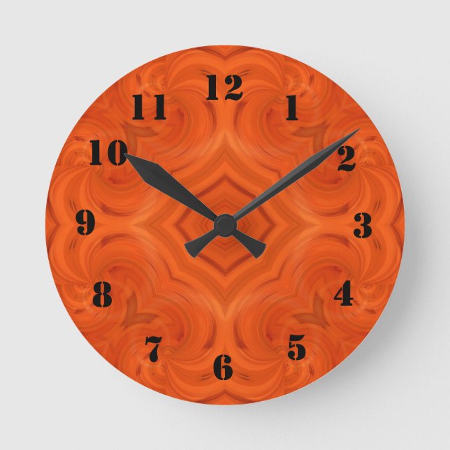 Reloj Redondo Mediano Patrón de madera naranja moderno (Anverso)