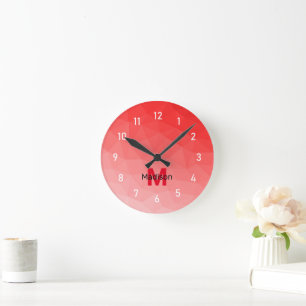 Reloj Redondo Mediano Patrón de malla geométrica con gradiente rojo Mono