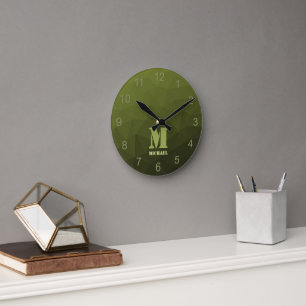 Reloj Redondo Mediano Patrón de malla geométrica verde del ejército Mono
