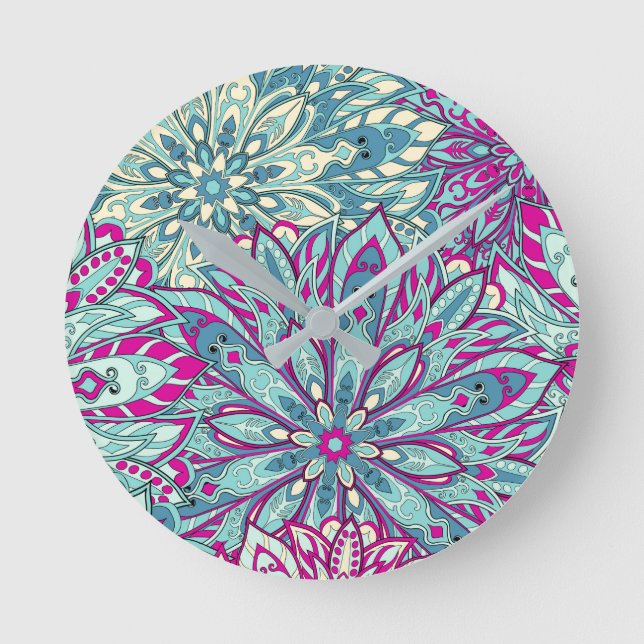 Reloj Redondo Mediano Patrón de mandala colorida (Anverso)