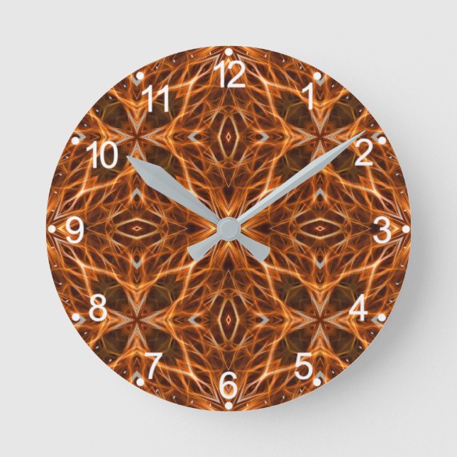Reloj Redondo Mediano Patrón de Mandala de Kaleidoscope Marrón (Anverso)