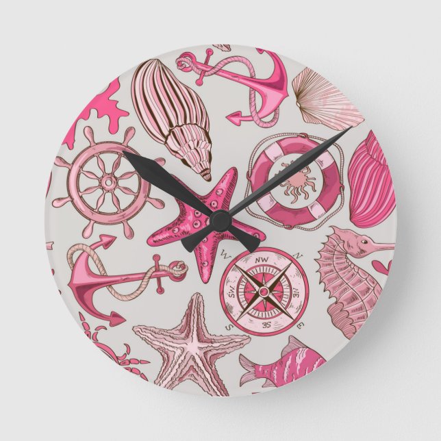 Reloj Redondo Mediano Patrón de mar rosa (Anverso)
