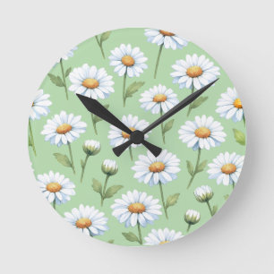 Reloj Redondo Mediano Patrón de margaritas de primavera