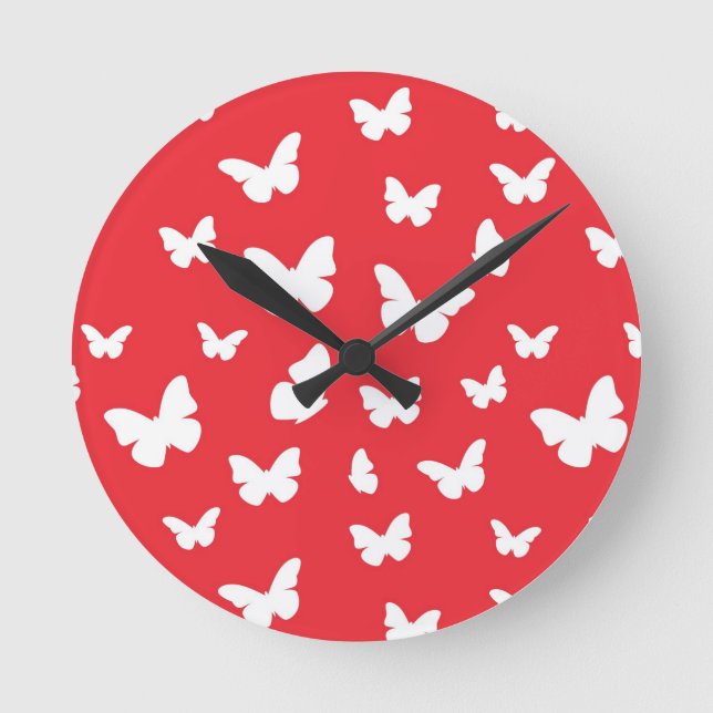 Reloj Redondo Mediano Patrón de mariposa (Anverso)