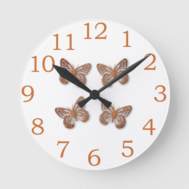 Reloj Redondo Mediano Patrón de mariposa dorada linda (Anverso)