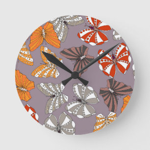 Reloj Redondo Mediano Patrón de mariposas