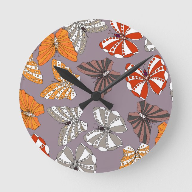 Reloj Redondo Mediano Patrón de mariposas (Anverso)
