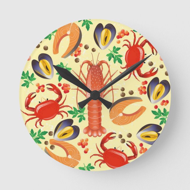 Reloj Redondo Mediano Patrón de mariscos (Anverso)