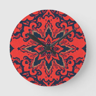 Reloj Redondo Mediano Patrón de medallón persa ornamentado rojo azul de 
