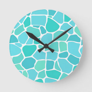 Reloj Redondo Mediano Patrón de mosaico de vidrio de mar turquesa aqua