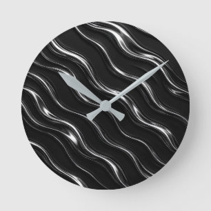 Reloj Redondo Mediano Patrón de movimiento de cromo líquido   Futurista 