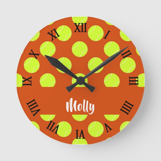 Reloj Redondo Mediano Patrón de naranja de pelota de tenis verde (Anverso)