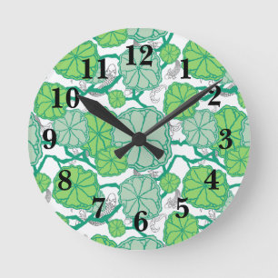 Reloj Redondo Mediano Patrón de natación de Lily Pad Koi Fish