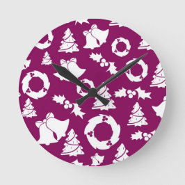 Reloj Redondo Mediano Patrón de Navidades púrpura