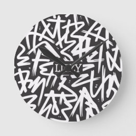Reloj Redondo Mediano Patrón de nombre de grafiti personalizado — Urbano