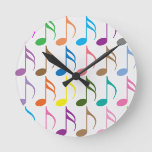 Reloj Redondo Mediano Patrón de notas musicales coloridas